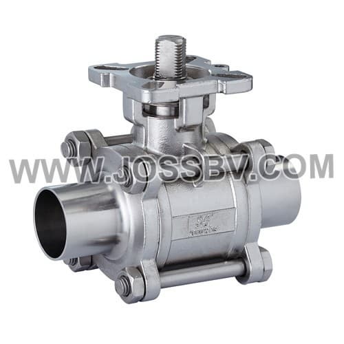 Three_Piece Sanitary Ball Valve Butt Weld With High Cycle Direct Mount For Actuator
